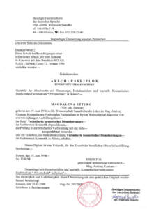 19.06.1998 | Katowice | Übersetzung Abschlussdiplom | Magdalena Bellmann